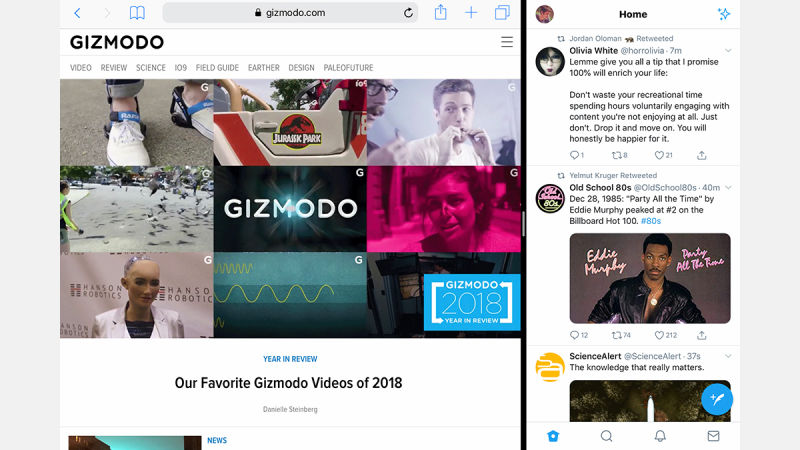 La opción de Pantalla Dividida viene bien para tener dos aplicaciones a la vista. Captura: Gizmodo